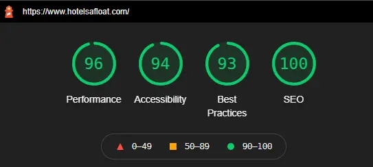 Lighthouse score for Hotels Afloat.com