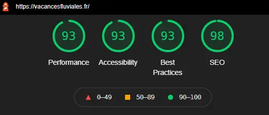 Lighthouse score for Vacances Fluviales.fr
